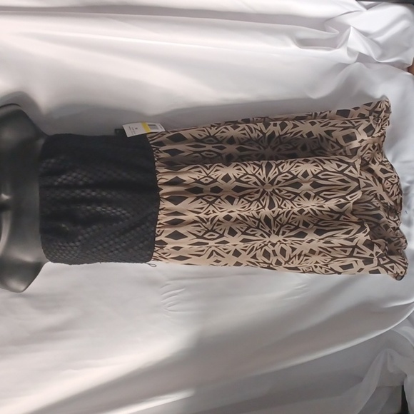 As U Wish High-low dress, black lace & tan, strapless, lined, belt missing - Picture 1 of 8